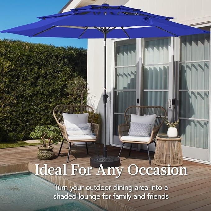 Best Choice Products 10ft 3-Tier Market Patio Umbrella, Outdoor Sun Shade with Tilt, Crank Lift, 8 Ribs for Backyard, Deck, Poolside