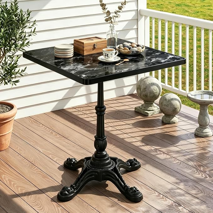 SSLine 31.5" Sintered Stone Dining Table, Marble Top Bistro Table with Heavy-Duty Cast Iron Base, Waterproof Tulip Table for 2-4 Person,Indoor/Outdoor Use for Patio,Cafe,Restaurant (Square-Black)