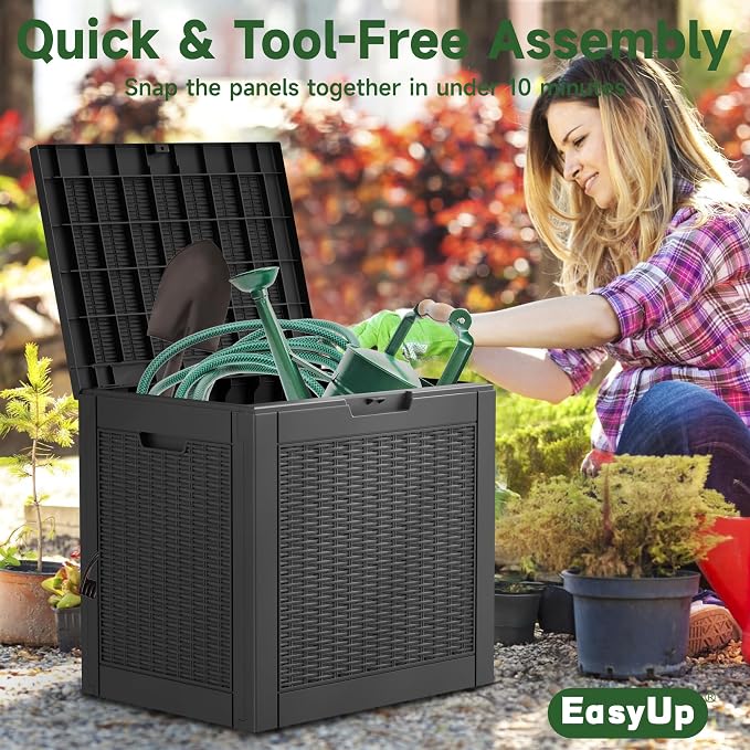 EasyUp 30 Gallon Outdoor Storage Box, Patio OutdoorResin Deck Box for Furniture, Garden Tools, Waterproof Outside Storage Boxes(Black)