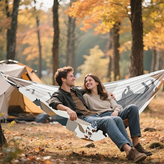 Wildlife and Mountains Outdoor Hammock with Tree Straps for Outside Patio Garden