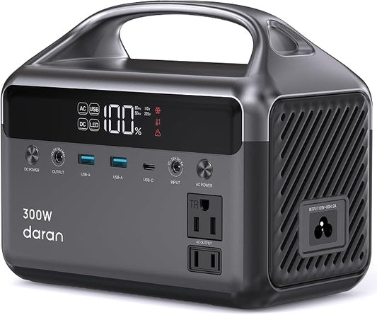 DaranEner Portable Power Station, 300W (Surge 600W) 192Wh Power Bank with 110V AC Outlet, LiFePO4 Battery for Home Emergency, Camping, Travel,& Outdoor Electronics(Option Solar Generator)