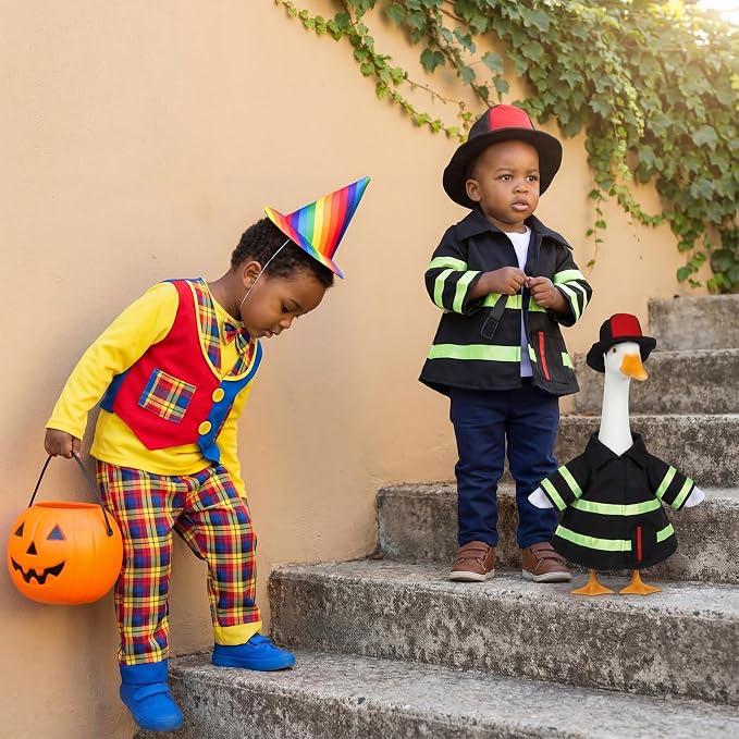 Porch Goose Outfit for 23‘' Porch Goose Geese Statue Halloween Clothes Costume Yard Patio Lawn Garden Decor(Firefighter)