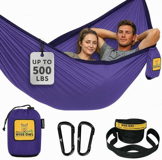 Wise Owl Outfitters Camping Hammock – up to 500lbs Portable Hammock with Tree Straps - Travel, Backpacking, Hiking, Outdoors Camping Gear - Single or Double