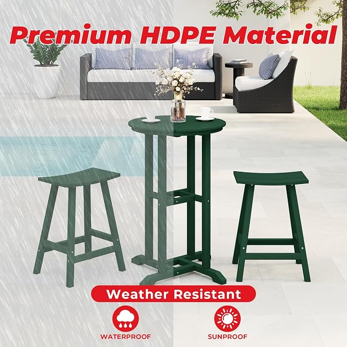 Costaelm Outdoor Bar Table, 37" Counter Height Round Patio Cocktail Bar Table, Patio Bar Table 3-Pieces Set Bistro Dining Table Pub Table for Front Porch Deck, Backyard, Garden, Dark Green