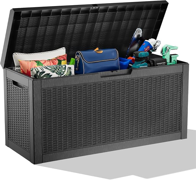 Resin Deck Box Outdoor Storage Box Waterproof for Patio Furniture,Outdoor Cushions,Garden Tools and Pool Supplies (Black, 70 Gallon)