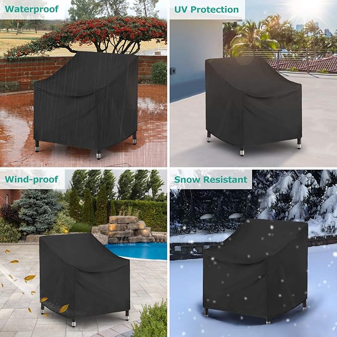 SunPatio 2 Pack Outdoor Chair Covers, Patio Furniture Covers Waterproof & FadeStop, Fits Adirondack, Swivel Rocking High Back Chairs, 34"W x 37"D x 36"H, Black
