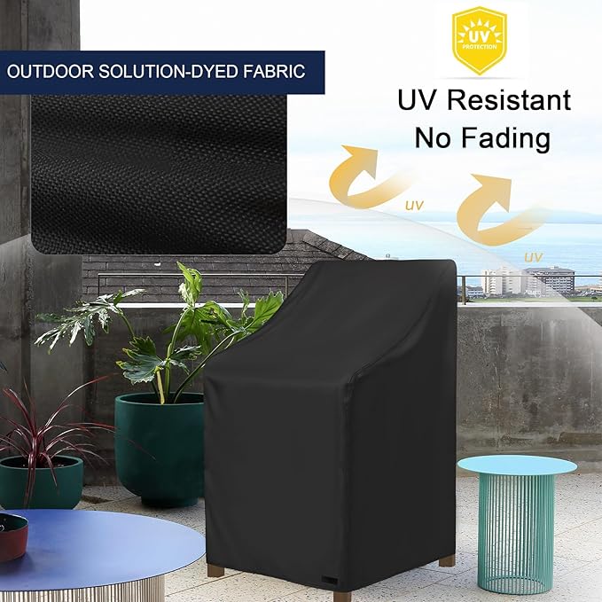 NettyPro Stackable Patio Chair Covers 2 Pack Waterproof Outdoor Patio Furniture Stacking Chair Cover, Fits for 4-6 Stack Dining High Back Chairs, 26"W x 35"D x 45"H, Black