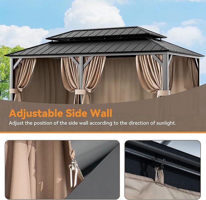 Covered Outdoor Gazebo Curtain Replacement Universal 6-Panel Sidewalls 12' x 20', Outdoor Gazebo Privacy Curtains with Zipper, Replacement for Outdoor, Patio Canopy, Garden and Backyard (Curtain Only)