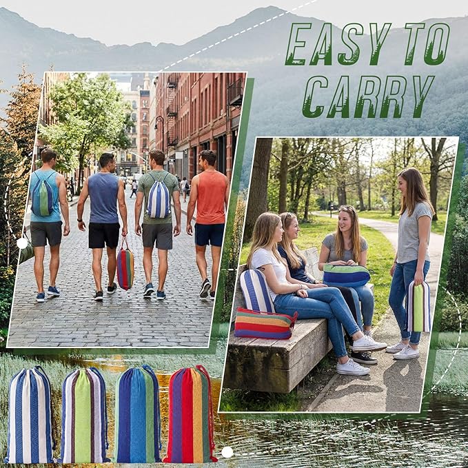 SATINIOR 4 Pack Canvas Portable Camping Hammocks with 4 Carrying Pouch 8 Tree Straps 8 Anti Roll Balance Beam Large 86.6 x 59 Hanging Hammock for Patio Backyard Outdoor, Red & Blue & Green & White
