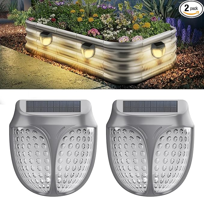 Raised Garden Bed Solar Lights Magnetic, IPX4 Waterproof Solar Lights Outdoor, Solar Powered Garden Light for Planter Raised Beds, 2 Pack