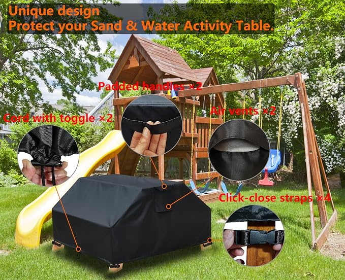 Waterproof Kids Picnic Table Cover for 3-in-1 Sand & Water Activity Table, Kids Outdoor Table Cover for Toddler Wood Outdoor Convertible Water Activity Table Weatherproof Protection