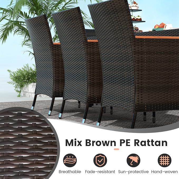 Tangkula 9 Pieces Outdoor Dining Set - Patio Wicker Furniture with Acacia Wood Table Top, Rattan Dining Table Chairs Perfect for Outdoor and Indoor