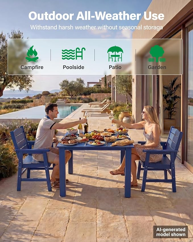 YEFU 3-Piece Outdoor Table and Chairs ：All-Weather HIPS Patio Dining Sets for 2 Easy Assembly Outdoor Dining Set - Square Wood Grain Patio Furniture Set for Backyard Garden Deck Poolside（Navy）