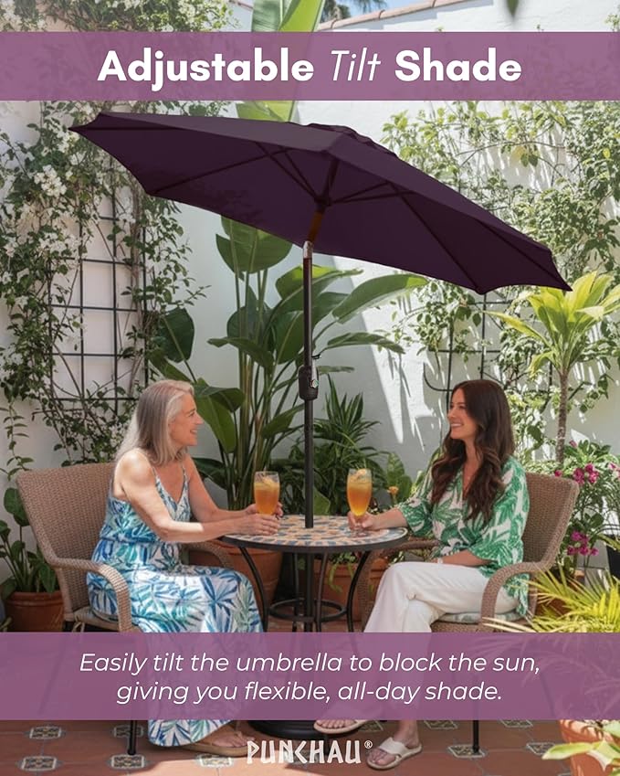 6 Ft Outdoor Patio Umbrella, Easy Open/Close Crank and Push Button Tilt Adjustment - Dark Purple Market Umbrellas