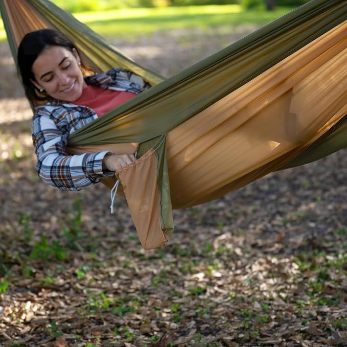 Bliss Hammocks BH-406ST-FG Hammock in a Bag w/ Carabiners + Tree Straps, 52-in. Wide, Weather Resistant, 300 Lb. Capacity (Forest Green)