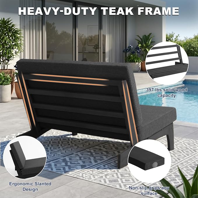 Pia Ricoo 1-Piece Patio Furniture Set, Outdoor Loveseat with 4.5-Inch Thick Cushions, All-Weather Outdoor Sofa for Backyard, Deck, Lawn - Drak/Dark