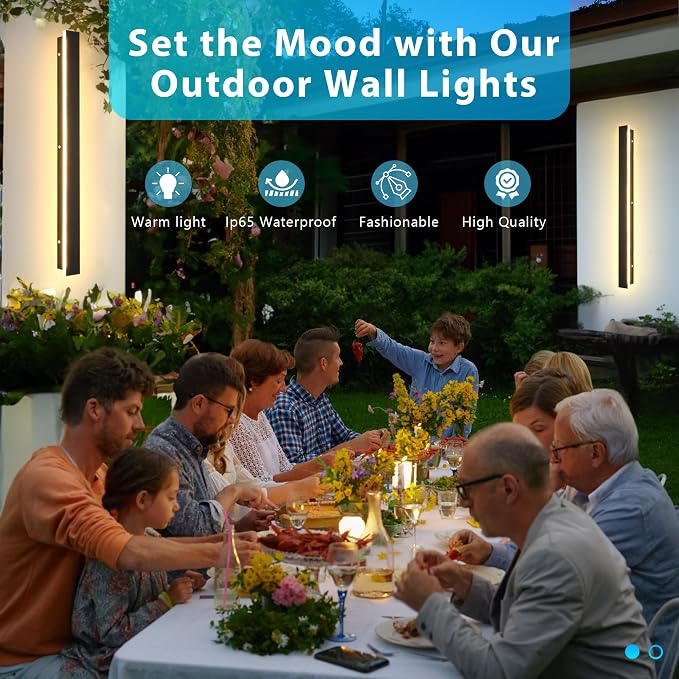 Outdoor Wall Light LED Long Wall Sconce 39.38in Ip65 Waterproof Black Modern Outdoor Lights 3000k 32W Metal Exterior Light Fixture for Porch Light Patio Door Yard Garden Villa Living Room