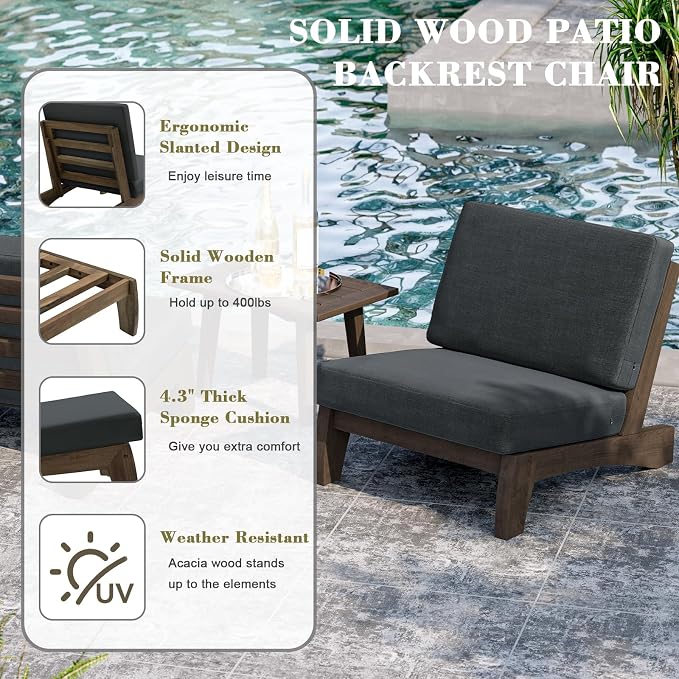 2 Piece Wood Patio Chair Outdoor Bistro Chairs, All Weather Outdoor Furniture Patio Sofa Chair Backyard Seating Group Conversation Sets with Cushions - Dark Gray