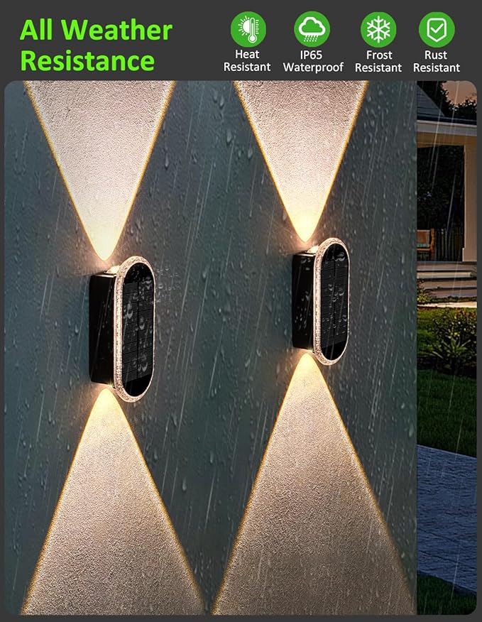 Solar Fence Lights Outdoor, 3000K/4000K/6000K 3 Modes Solar Wall Lights Outdoor Waterproof, Up&Down Dual-Head Outdoor Solar Lights for Yard House Fence Backyard Deck Garden Patio Porch, 4 PK