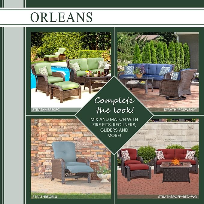 Hanover Orleans 3-Piece Patio Conversation Set with 2 Gray Weather Resistant Wicker Swivel Rockers, Navy Blue Water Resistant Cushions, and Glass Top Square Table, Outdoor Bistro Set 3-Piece