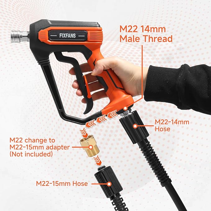 FIXFANS Pressure Washer Gun and Hose Kit, 50 FT High Power Washer Hose with Replacement Wand Extension, 5 Nozzle Tips, M22 Fitting
