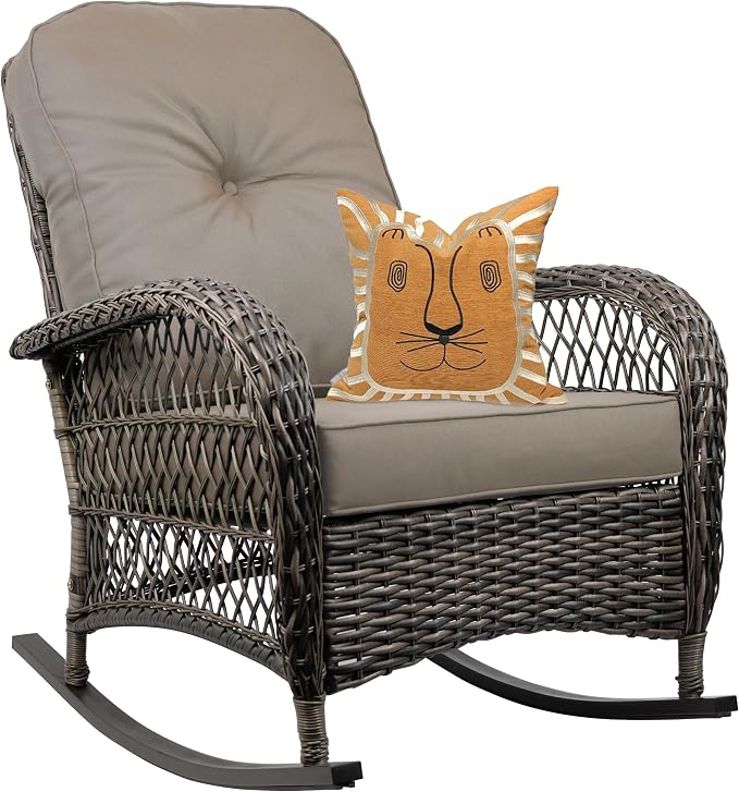 Outdoor Wicker Rocking Chair, All Weather Resin Rattan Wicker Rocking Chairs, for Garden Backyard Lown Porch,1pc,Brown