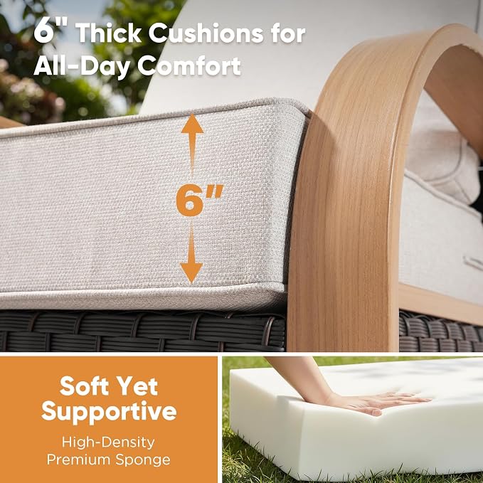 Belord 4 Piece Patio Furniture Set with 6-Inch Thick Cushions, Outdoor Swivel Chairs Set with Ottomans,Wicker Rocker Patio Chairs, All-Weather Wicker Conversation Set for Garden Porch, Wood & Beige