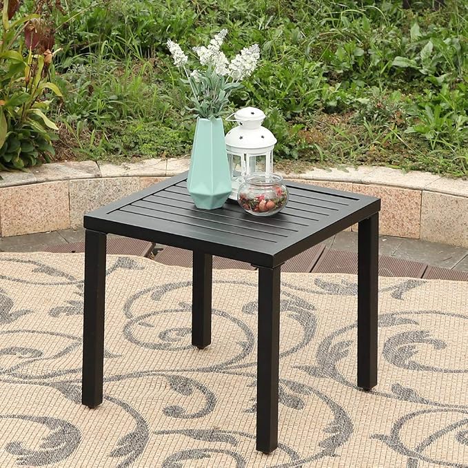 Sophia & William Small Metal End Side Table, Indoor Outdoor Square Bistro Tables, Portable Coffee Table, Rust & Weather Resistant, Black, 18.9"