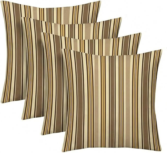 RSH DECOR: Sunbrella Square Throw Pillows Set of 4 | 22" x 22" | Water and Fade-Resistant Performance Fabric | Outdoor Pillow Covers with Down-Alternative Inserts | Made in USA (Anthony Praline)