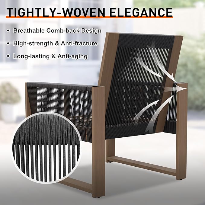Rustic Hideaway Natural Cedar Wood Outdoor Furniture Set, Wicker Patio Conversation Set for Porch Garden Backyard, Couch, 2 Patio Chairs and 2 Ottomans, 5 Piece, Brownish/Beige