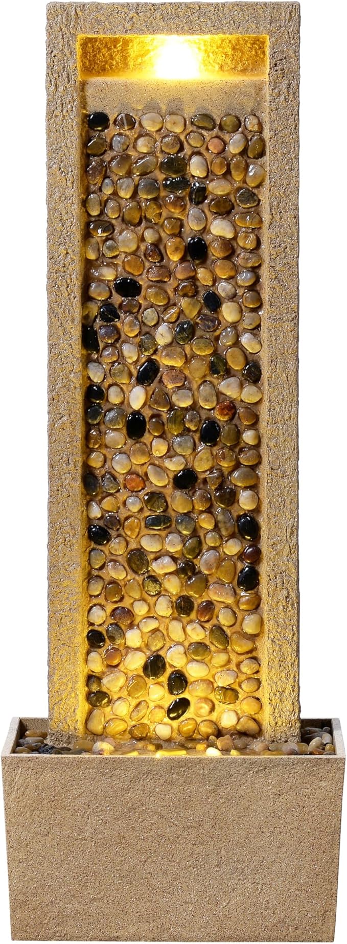 Teamson Home River Rocks Outdoor Water Fountain–Warm Glow Lighting with Steady Flow & Electric Pump, Brown