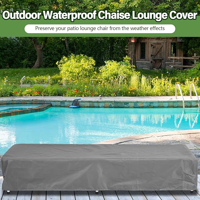 Tingjoo 1 Pcs Patio Chaise Lounge Cover Waterproof Outdoor Lounge Chair Cover 30" D x 83" W x 12" H UV Resistant with Handle Strap for Furniture Protection (Gray)