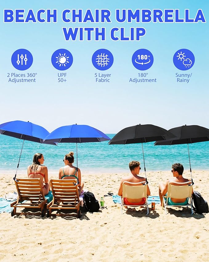 Shinylin 4 Pcs Beach Chair Umbrellas with Clamp 360° Adjustable 42" Umbrellas for Chairs Upf50+, Stroller, Fishing, Camping, Patio, Wheelchair, Golf Cart (Chair Not Included)