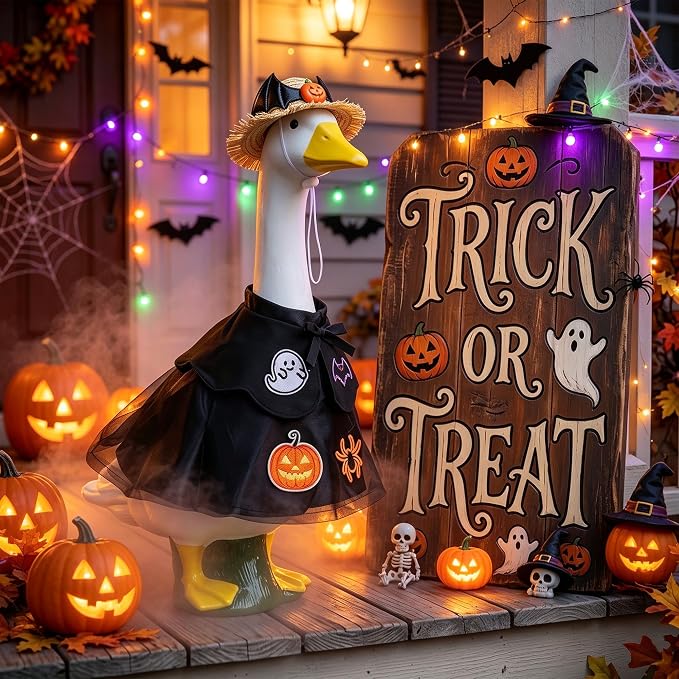 holoith 3 Pcs Halloween Porch Goose Outfits for 23" Cement Goose | Ghost Lawn Halloween Porch Goose Clothes Garden Entrance Decoration Halloween Holiday Costume Decor
