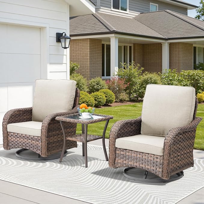 3 PCS Patio Furniture Set, 2 Outdoor Wicker Sofas with Coffee Table, 4-Inch Thick Olefin Cushions & Curved Armrests, 300 lbs Capacity Rattan Conversation Set for Porch, Garden, Beige