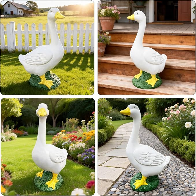 Porch Goose Statue Garden Decor - 20″ Large Porch Goose Statues, Resin Duck Figurine, Indoor/Outdoor Decorations for Patio, Lawn, Yard, Housewarming Birthday Gifts for Mom Women Men