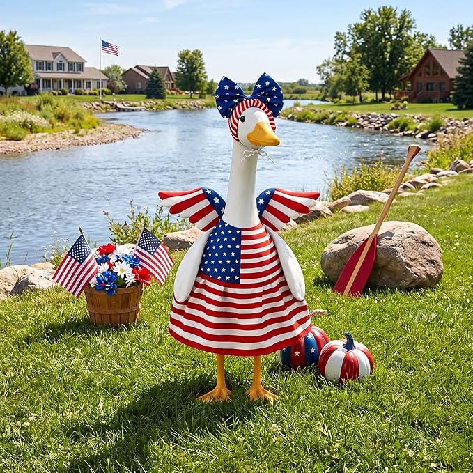 STONESTAR 4th of July Porch Goose Outfits for 23" H Lawn Statue, Patriotic Porch Geese Outfit Clothes with Wing Goose Costume for Independence Day & Memorial Day Outdoor Garden Yard Patio Decor