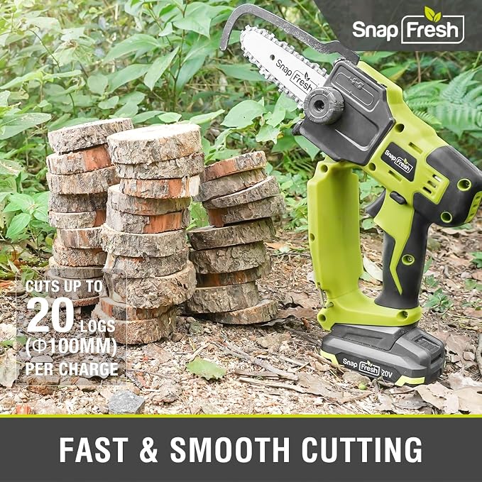 SnapFresh Mini Chainsaw Cordless 5” & 6”, 20V Electric Handheld Chainsaws with 2.0Ah Battery & Fast Charger, Lightweight Battery Powered Saw with 2 Chains for Wood Cutting & Branch Trimming