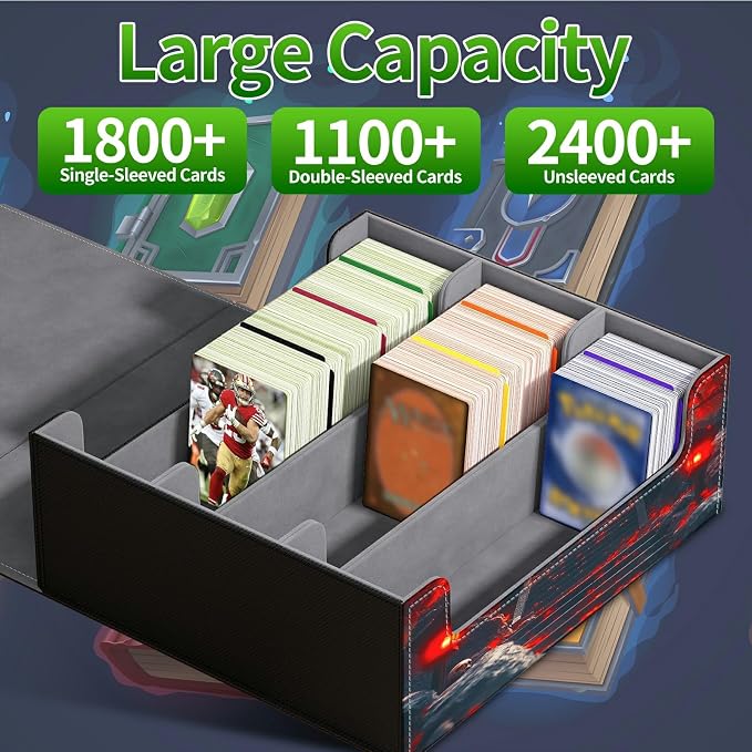 Card Deck Box for MTG, Cards Storage Box Fits 120+ Sleeved, Leather Big Size Strong Magnetic Closing Case for Board Games Magic TCG CCG Baseball Collection Women Man, Red Maple Leaf Moon