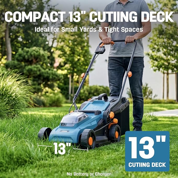 Cordless Electric Lawn Mower 13" Compatible with Makita 18V Battery, 2-in-1 Brushless Push Mower with 4-Position Height Adjustment, Lightweight for Small Yards (Tool Only)
