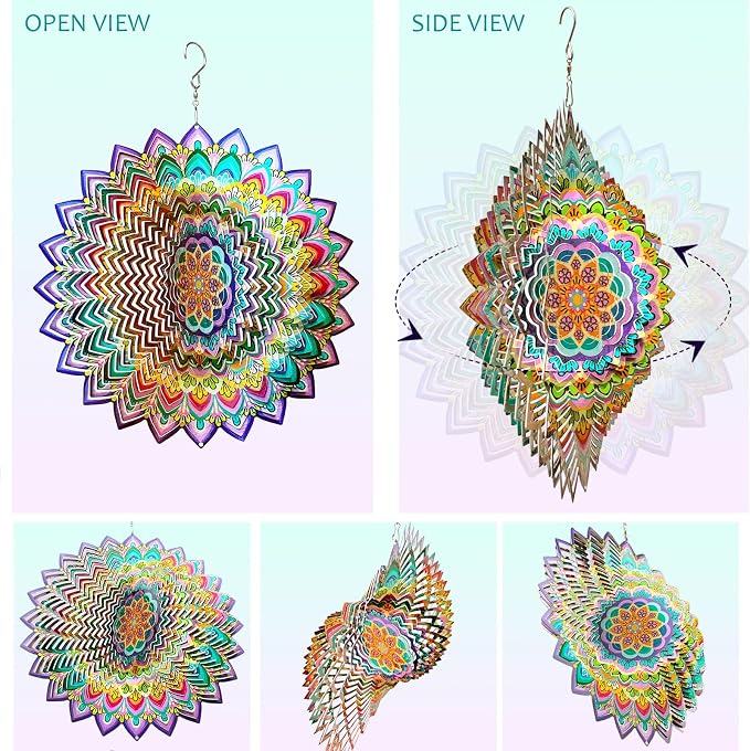Aoedelyart Wind Spinners Outdoor Mandala Lucky Clover,Wind Spinner Lucky Gifts for Women/Mother/Father/Men,Stainless Steel Kinetic 3D Wind Spinner Outdoor&Indoor Decoration Yard Art Garden Decor