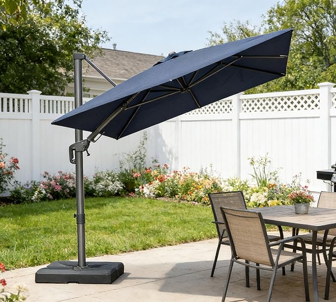 PURPLE LEAF 10' X 10' Left-right Tilting Outdoor Patio Umbrella Swivel Offset Cantilever Heavy Duty Rectangle Aluminum Umbrella with UV Resistant for Deck Pool Patio Backyard, Ocean Slate