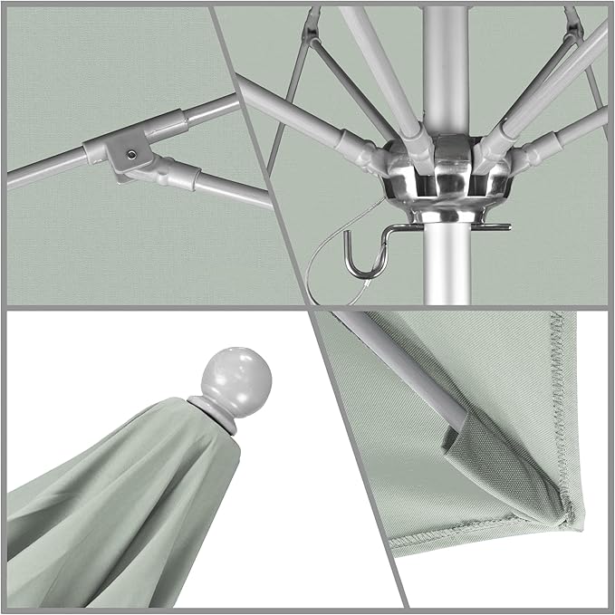 California Umbrella 9' Rd. Venture Series Contract Grade Patio Umbrella, Push Open Pin Stop, Silver Finish, Sunbrella Spa