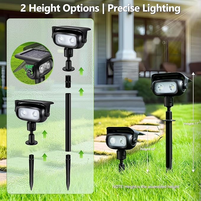 Brizled Solar Spot Lights Outdoor Landscape RGB Color Changing Spotlight | 360° Rotation Head; 9 Color & 11 Mode; IP65 Waterproof; Adjustable Height; Stake or Wall Mounted for Yard Tree Garden Pathway