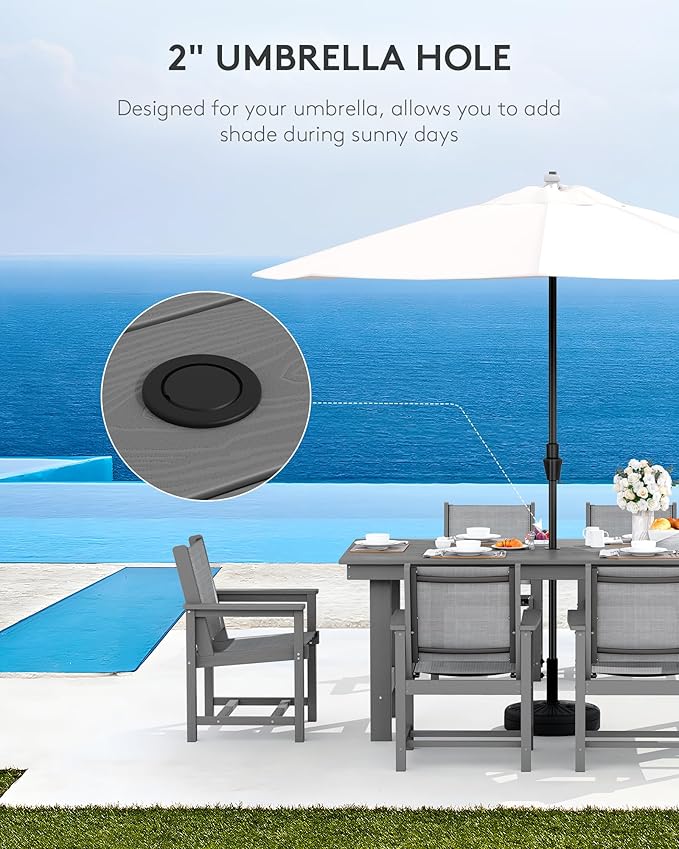 SERWALL 5 Pcs HDPE Patio Dining Set with 1 Table & 4 Woven Chairs, Black | HDPE Outdoor Dining Set with Rectangular Table & 4 Woven Chairs, All-Weather Patio Dining Furniture