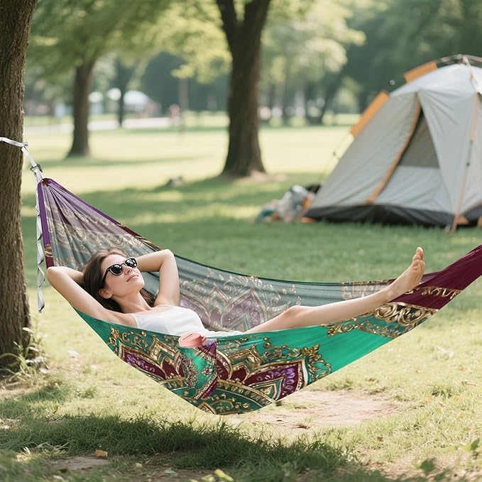 Royal Floral Pattern Camping Hammocks Fabric Hammock for Outside Patio Backyard Poolside