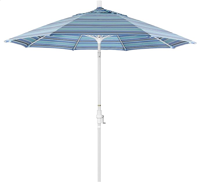 California Umbrella 9' Round Crank Lift, Collar Tilt, Aluminum Pole, Fiberglass Rib Patio Umbrella, White Finish