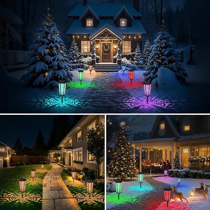 4 Pack Solar Pathway Landscape Lights - RGB Color Changing & Warm White Outdoor Waterproof Solar Yard Lights, 2 Lighting Modes for Garden, Patio, Walkway, Driveway & Sideway