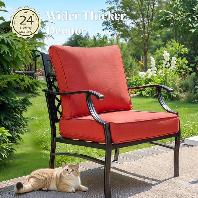 Patio Furniture Set 5 pcs, Outdoor Patio Furniture, 3-Seat Sofa, 2 Single Chairs, 2 Ottomans and 5.75" Extra Thick Cushion, Patio Conversation Set for Garden Backyard Deck,Red