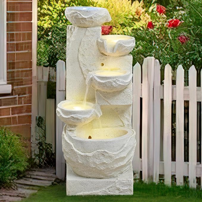 41.34" Outdoor Fountains and Waterfalls with LED - Patio Water Fountain for Gardens Backyards Lawns Balconies Landscaping and Outdoor Living Spaces